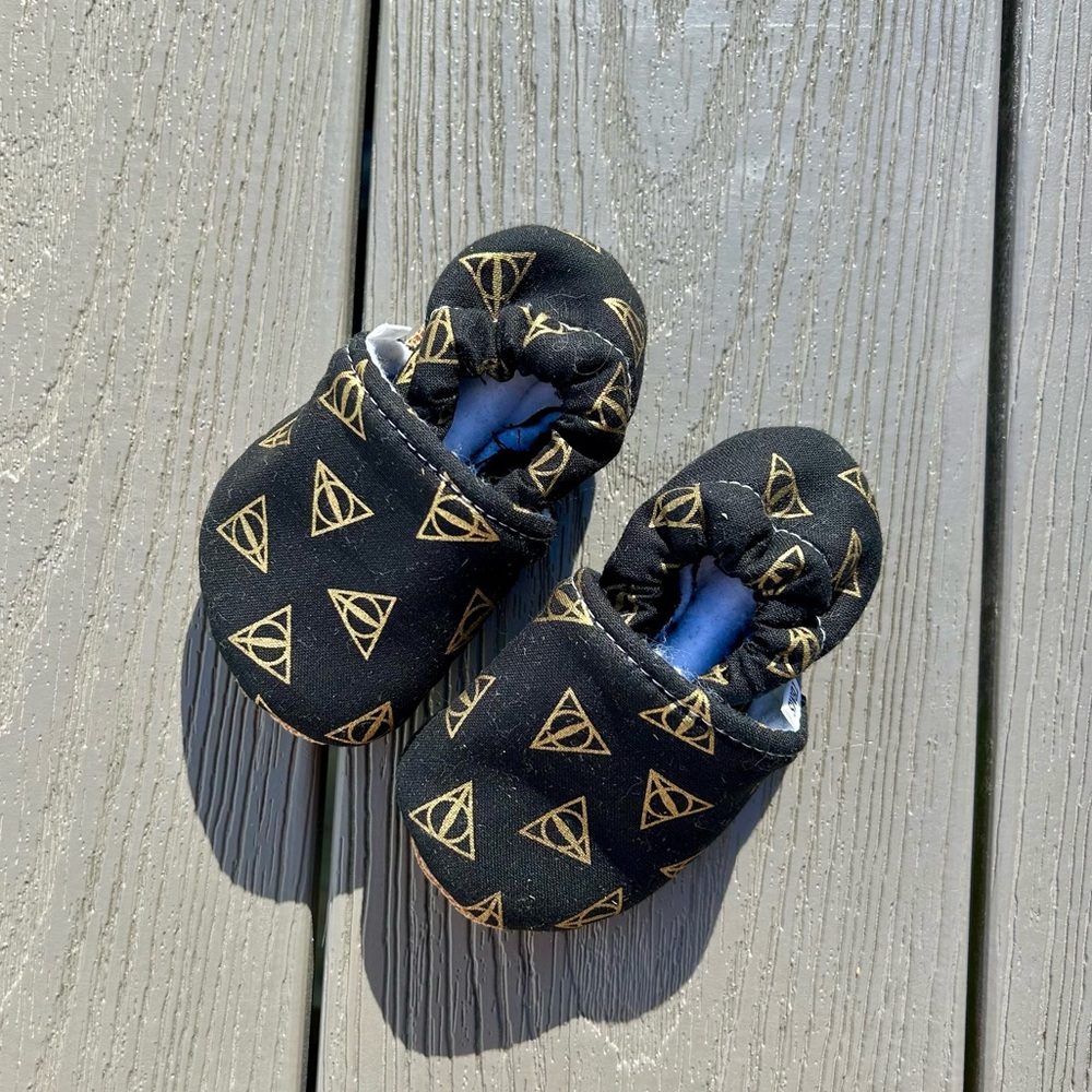 Handmade Harry Potter deathly hallows baby moccasins, never worn